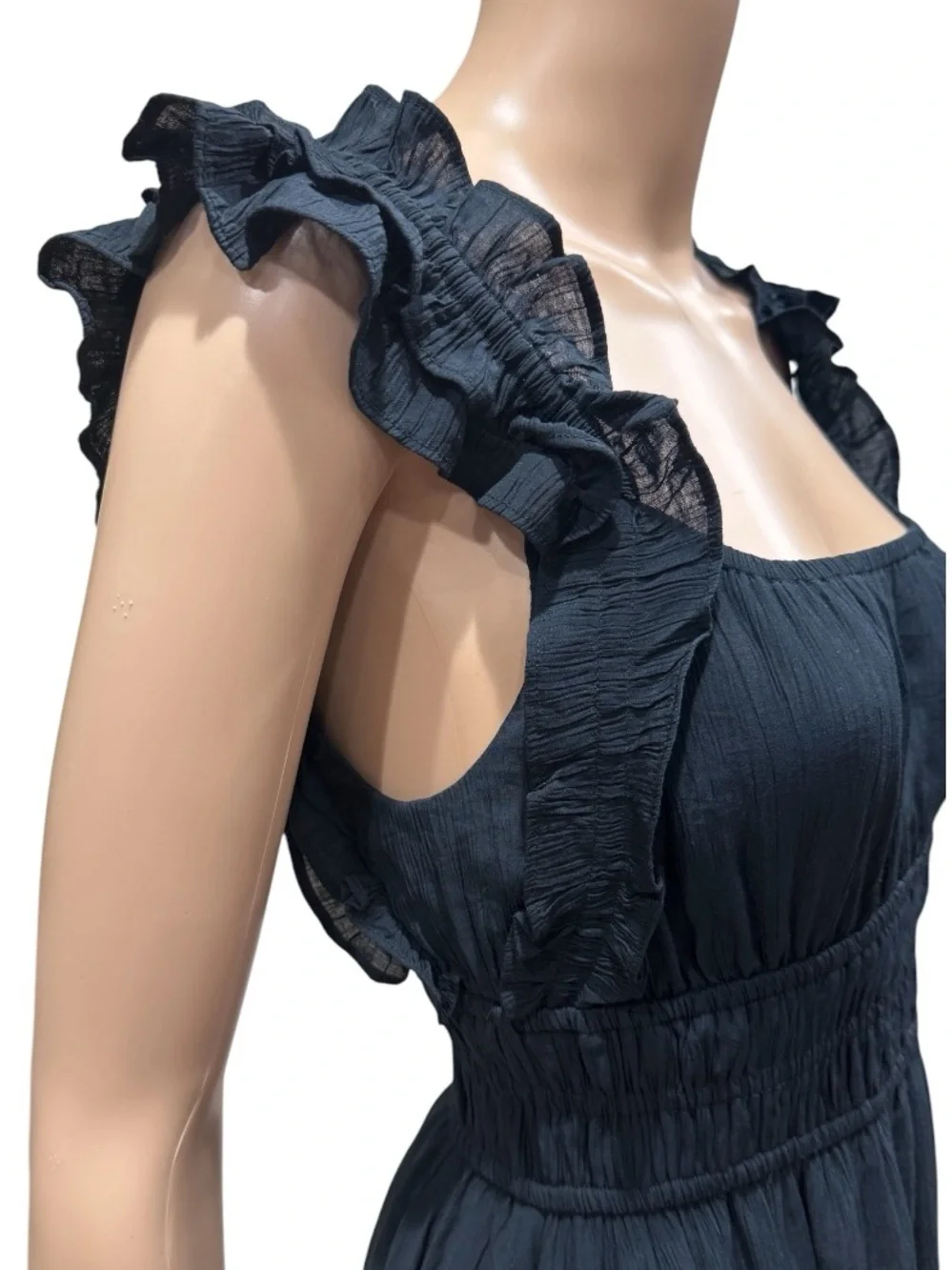 Abercrombie & Fitch Black Ruffled Strap Maxi Dress
